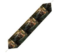 Kitten Walking on The Grass Table Runner for Dining Table, Short Plush Runners Washable & Durable Tablerunner Modern Home Decor for Wedding, Kitchen, Holiday 200*33cm