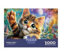 Kitten Waves in Fantasy Land 1000pc Puzzle for Adults Pet Illustration Jigsaw Puzzle Extra-Thick Cardboard Stress Relief Travel Adults Kids 12+ Brain Training Puzzle 70x50cm/1000pcs