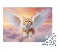 Kitten Wings Clouds Jigsaw Puzzle 500 Pieces for Adults | 52x38cm Thick Paperboard, HD Printing, Laser Cut Smooth Interlock, Clean Edges, No Gaps, Living Room Decor