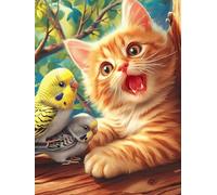 Kitten with A Parrot in A Magical Garden 500 Piece Jigsaw Puzzle for Adults Wildlife Pet Cute Jigsaw Family Road Trip Activity Vibrant Whimsical Design Great Gift for Travelers 500 PCS
