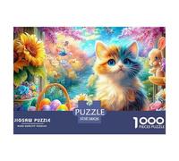Kitten with Bunny, Easter Eggs in Vibrant Floral Setting 1000Pc Jigsaw Puzzle Dreamy Cute Cat - Premium Quality, Great for Adults & Kids 38x26cm/1000pcs
