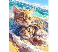 Kitten with Cub in A Magical Beach Glow 300 Piece Jigsaw Puzzle for Adults Wildlife Pet Cute Morning Coffee Companion Mindful Start Beautiful Artwork Ideal Birthday Present 300 PCS