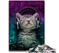 Kitten with Headphones 1000 Piece Jigsaw Puzzles for Adults Gifts,Challenging Game And Family Play for Is Ideal As A Gift for The Whole Family (50x75cm)