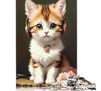 Kitten with Headphones Jigsaw Puzzles for Adults 500 Piece Jigsaw Puzzles for Adults Puzzle 500 Pieces Jigsaws Gifts 500pcs (52x38cm)