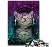 Kitten with Headphones Jigsaw Puzzles for Adults Teenagers Jigsaws Puzzle,Toys Educational Games Stress Relieving Great Gifts And Toys (70X100cm)