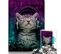 Kitten with Headphones JigsawPuzzle 1000 Pieces for Adults,Challenging To Complete But Fun And Humorous Unique Home Decor And Gifts (50x75cm)
