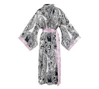 KittenBeachwear Niko Maxi Kimono in Black Paisley with Pink - Curve