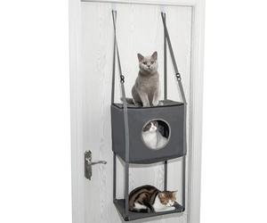 Kittenhangbed - Hangmat Vor Katten 40 x 34 cm, Verhoogde Rustplek Vor Binnenhuisdieren, Duurzame Opvouwbare Zitstok, Adjustable Seizoensligstoel, Zitting Gemonteerd Op De Deur Voor Ruimtebesparing En