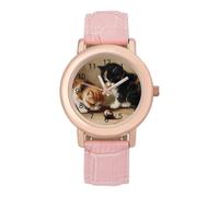 Kittens Cats Snails Tortoiseshell Womens Leather Strap Elegant Lady Wrist Watches Casual Band Three-Hand Watch