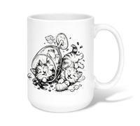 Kittens Ceramic Coffee Mug, Playful Fanciful Glass Spills None Black Novelty Office Drinking Cup with Handle Ideal for Friends Family Coworkers Teachers Couples Employees 15 Oz