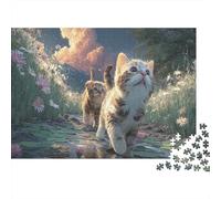 Kittens Exploring Flower Stream 1000 Piece Jigsaw Puzzle Pet For Adults Family Cardboard Stress Relief Indoor Activity Mindfulness Decoration 52x38cm/1000pcs