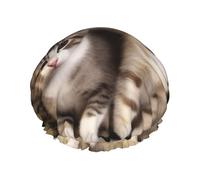 Kittens Family Cats Shower Cap for Women Men Large Reusable Shower Bonnet Double-Layer Waterproof Bath Caps Elastic Band Hair Hat for All Hairstyles, Travel-Friendly