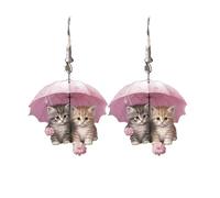 kittens hiding from the rain under an umbrella creative Design Earrings Gift For Women Anniversary
