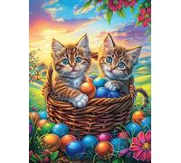 Kittens in A Basket with Easter Eggs 500 Piece Jigsaw Puzzle for Adults Scenery Science Fiction Lunch Break Activity Quick Escape No Duplicate Pieces for Busy Professionals 500 PCS