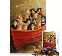 Kittens in A Boat Painting Jigsaw Puzzle for Adults 1000 Pieces Logic Fun Clear Hue Playful Challenge Santa Present (38x26cm)