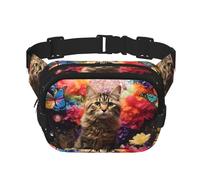 Kittens in the flowers Pattern trendy fashionable waist bag, unisex travel sports messenger bag