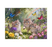 Kittens in The Meadow 500 Piece Jigsaw for Adults, Adorable Cats Playing Among Flowers, Soft Pastel Art Puzzle, Stress Relief Gift, Completed Size 20.5x15 in
