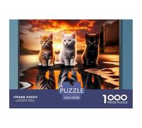 Kittens Tigers Reflection 1000 Pieces Puzzle for Adults & Kids | Detailed -Three Kittens Reflection Sunset Impossible Hard Challenging Great Gift Idea52x38cm/1000pcs