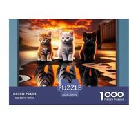 Kittens Tigers Reflection Fun And Challenging 1000 Piece Puzzle for Adults & Kids | Detailed - Three Kittens Reflection Sunset Great Gift Idea Decompression70x50cm/1000pcs