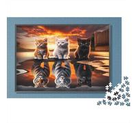 Kittens Tigers Reflection Puzzle 1000 Pieces Recycled Paper for Adults Puzzle for Adults Fun Challenging Family Game Fun Home Present Great Gift Idea 52x38cm/1000pcs