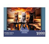 Kittens Tigers Reflection Puzzle Game Gifts for Men Women 1000 Piece - Three Kittens Reflection Sunset The Whole Family Activity for Home Wall Decor38x26cm/1000pcs