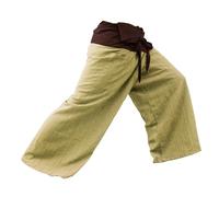 kittiya 2 Tone Thai Fisherman Pants Yoga Trousers Free Size Plus Size Cotton Drill Striped Brown