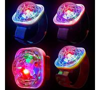 Kittmip 4 Pieces Wearable Disco Ball Light, Mini Strobe Atmosphere Lights with USB Cable and Suction Portable LED Wristbands Rotating USB Night Disco Bracelet Lamp for Car Dancing Dj Club(Bright)