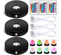 Kittmip Black Rechargeable LED Base Crystal Display Wood Light Stand 16 Modes with Remote Controls and USB Charging Cables Lighted for Glass Art(3 Set) (MOO-Kittmip-351)