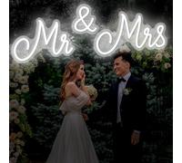 Kittmip Mr and Mrs Neon Sign for Wedding 36.81 x 10.24 Inch Neon Light LED Backdrop Wall Decor USB Wedding Reception Decoration Gifts for Anniversary Engagement Banquet(Cold White)