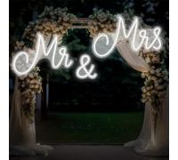 Kittmip Mr and Mrs Neon Sign for Wedding 57.09 x 15.75 Inch Neon Light LED Backdrop Wall Decor USB Wedding Reception Decoration Gifts for Anniversary Engagement Banquet(Cold White)