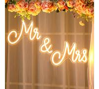 Kittmip Mr and Mrs Neon Sign for Wedding - LED Backdrop Wall Decor USB Sign - Warm White, 25 x 7 Inches