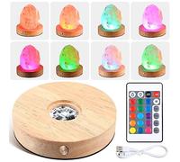 Kittmip Rechargeable LED Base Crystal Display Wood Round LED Light Base Stand 16 Light Modes with Remote Controls and USB Charging Cables Lighted Display Stand for Crystal Glass Art(1 Pack)