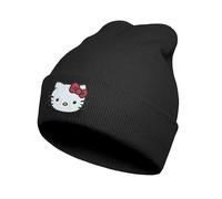 Kitty Beanie Embroidered Anime Beanies Red Kitty Knit Hat Cute Kawaii Winter Hats for Girls Gifts Funny Beanie Hat for Women, Adult-black-2, One Size