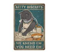 Kitty Biscuits We Knead Em You Need Em - 8x12 inches Retro Metal Tin Sign Funny Cute Cat Wall Art Decor for Home Kitchen Farm Restaurant Bakery, Cat Baking Sign Gift for Cat Lovers, Friends, Family