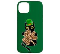 Kitty Black Cat Holding Leopard Shamrock St Patrick's Day Case for iPhone 15 Plus