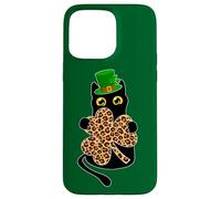 Kitty Black Cat Holding Leopard Shamrock St Patrick's Day Case for iPhone 15 Pro Max
