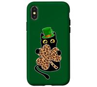 Kitty Black Cat Holding Leopard Shamrock St Patrick's Day Case for iPhone X/XS