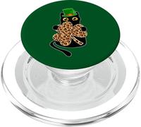 Kitty Black Cat Holding Leopard Shamrock St Patrick's Day PopSockets PopGrip for MagSafe