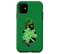 Kitty Black Cat Holding Shamrock Funny Cat St Patrick's Day Case for iPhone 11