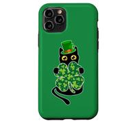 Kitty Black Cat Holding Shamrock Funny Cat St Patricks Day Case for iPhone 11 Pro