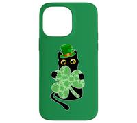 Kitty Black Cat Holding Shamrock Funny Cat St Patrick's Day Case for iPhone 14 Pro Max