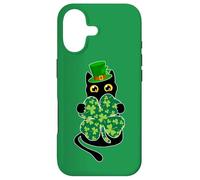 Kitty Black Cat Holding Shamrock Funny Cat St Patricks Day Case for iPhone 17
