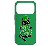 Kitty Black Cat Holding Shamrock Funny Cat St Patricks Day Case for iPhone 17 Pro