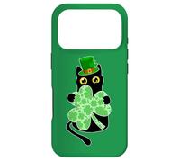 Kitty Black Cat Holding Shamrock Funny Cat St Patrick's Day Case for iPhone 17 Pro