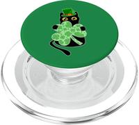 Kitty Black Cat Holding Shamrock Funny Cat St Patrick's Day PopSockets PopGrip for MagSafe