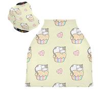 Kitty Cat Sleep Cupcake Yellow Baby Car Seat Cover Canopy Stretchy Nursing Covers Breathable Windproof Winter Scarf for Infant Breastfeeding Boys Girls