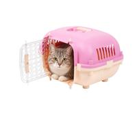 Kitty City 21” Oblong Hard Sided Cat Carrier w/Handle - Portable Durable Plastic Pet Travel Kennel, Large Clear Side Entry Door for Vet Visits, Fun Cute Cat Carrier, Pets Up to 20lbs - Pink & Tan