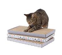 Kitty City 3-Pack XL Double Sided Corrugate Cat Scratcher Pads with Catnip - X-Large Horizontal Cat Scratcher Mats, Reversible Corrugate Nail File Scratchers - Stripes & Cats Design, 18” x 10” Each
