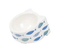 Kitty City Elevated Melamine Cat Bowl - Raised Tilted Dish for Food & Water, Sturdy Non-Slip Base, Non-Porous & Break Resistant, Dishwasher Safe, Indoor or Outdoor Pets - 5.4oz Capacity, Blue Fish