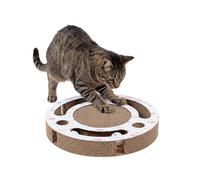 Kitty City Fish Corrugate Cat Scratcher with Ball Track Toy - Scratch Pad Lounger, Horizontal Corrugate Nail File Bed for Indoor Kittens, Kitty Enrichment & Play, 13” x 13”